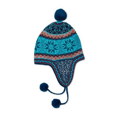 Alternate image for Alpaca Chullo Hat in Azure and Smoke from Peru Andean Snowfall