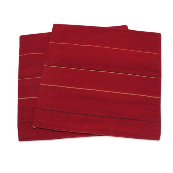 Alternate image for Red Alpaca Blend Hand Woven Cushion Cover Pair Peruvian Cherry