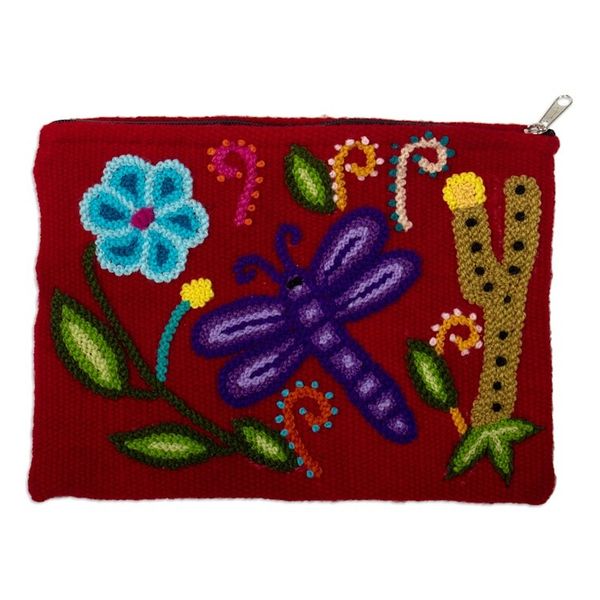 Alternate image for Hand-Woven Hand-Embroidered Wool Cosmetic Bag with Dragonfly Andean Dragonfly