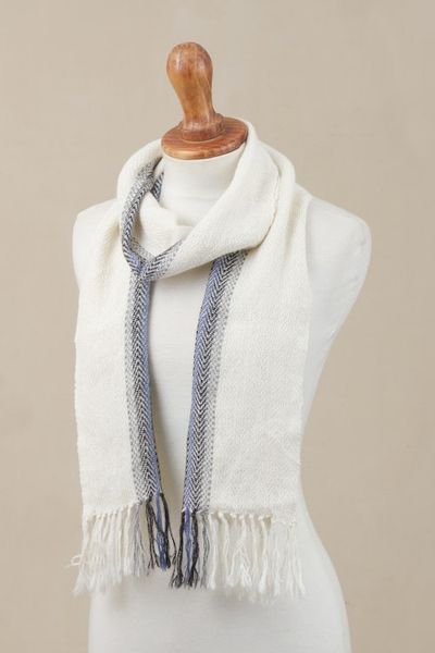 Alternate image for Handwoven 100 Baby Alpaca Wrap Scarf in Alabaster from Peru Elegant Accent