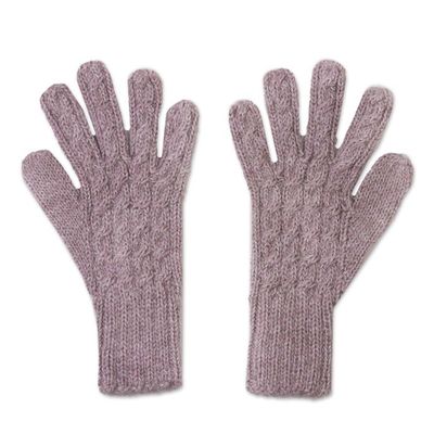 Alternate image for Cable Knit 100 Alpaca Gloves in Light Mauve from Peru Pretty in Pink Gloves 