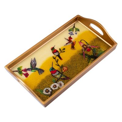 Alternate image for Nature-Themed Reverse-Painted Glass Tray in Warm Hues Joy at Sunset