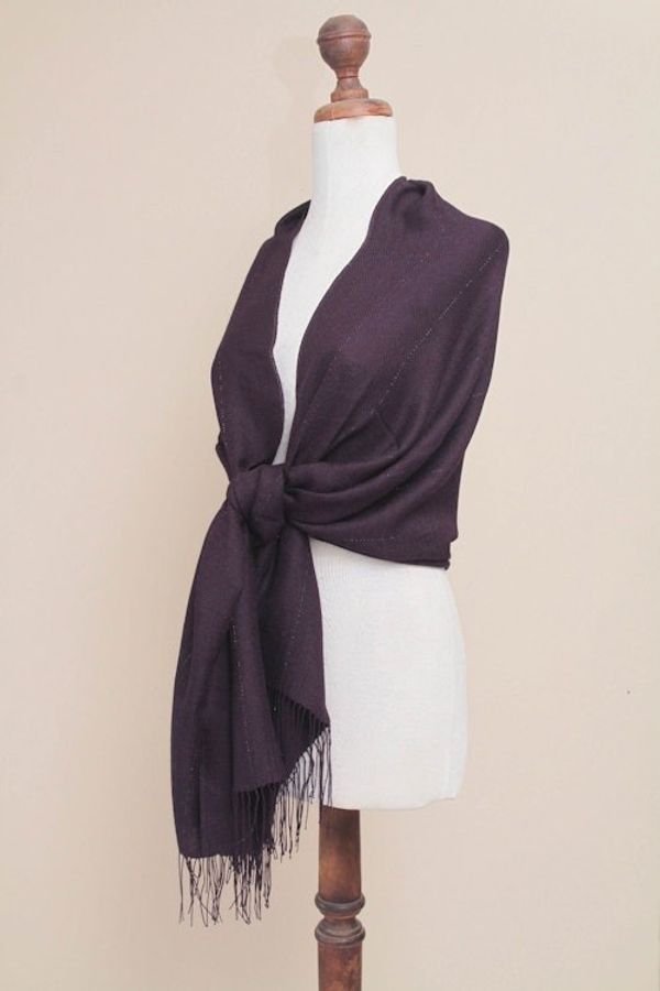 Alternate image for Peru Handwoven Purple Alpaca Blend Shawl with Pima Cotton Purple Sparkle
