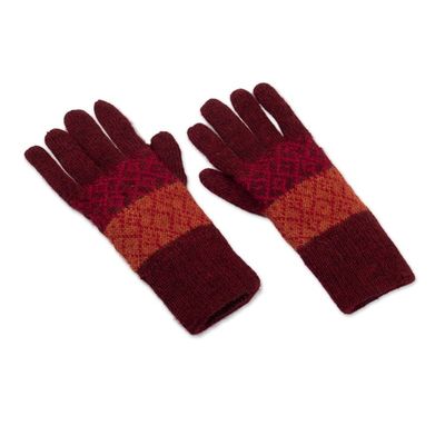 Alternate image for Handmade Alpaca Wool Patterned Gloves Diamond of the Andes