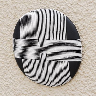 Alternate image for Hand-Carved African Wood Mask in Black and White Tones Bamun Guard