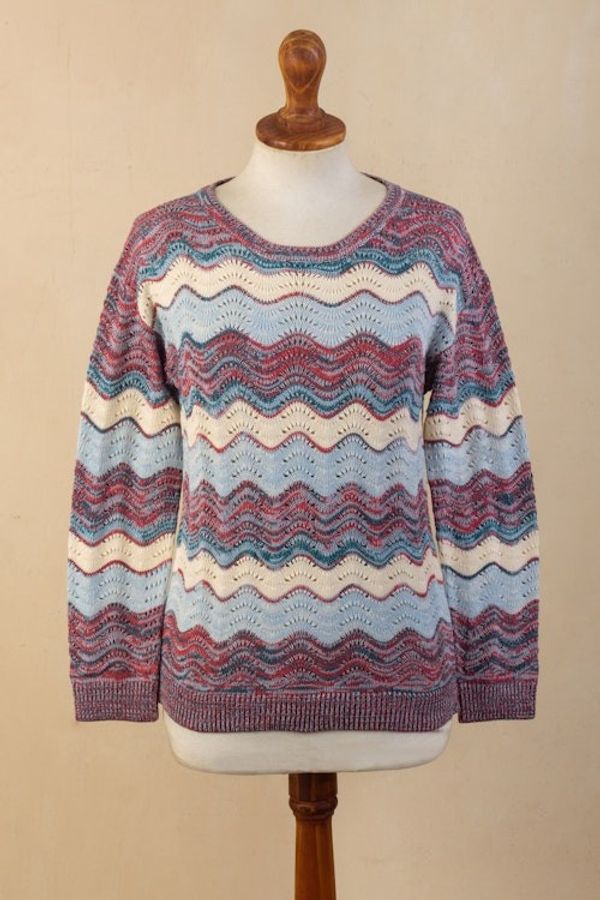 Alternate image for Pointelle Knit Cotton Sweater Color Waves