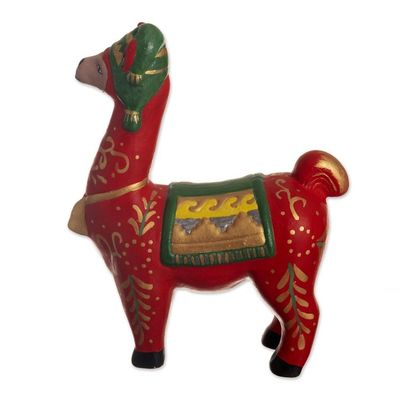 Alternate image for Hand Painted Holiday Llama Sculpture Holiday Llama in Red