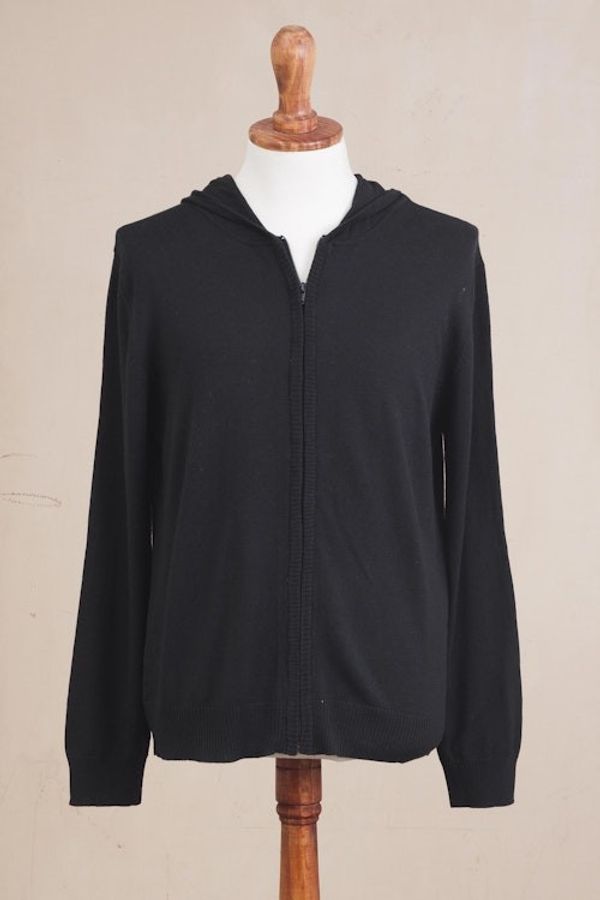 Alternate image for Black Cotton Blend Mens Hoodie Sweater Licorice Black Adventure