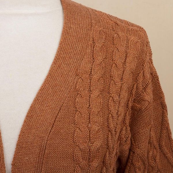 Alternate image for Eco Friendly Cable Knit Open Front Deep Orange Cardigan Ginger Cable Classic