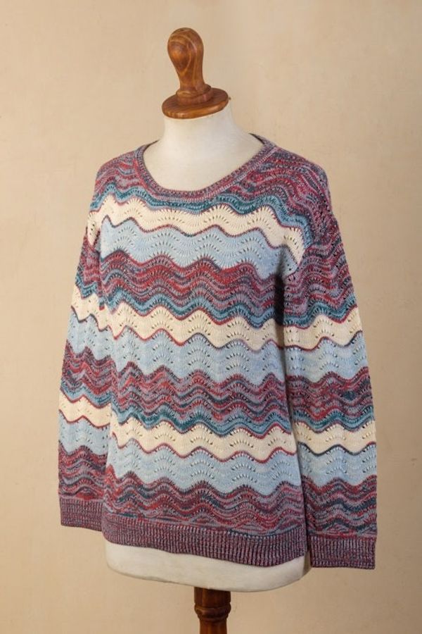 Alternate image for Pointelle Knit Cotton Sweater Color Waves