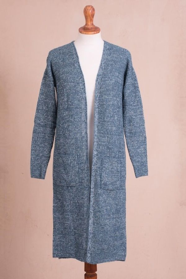 Alternate image for Azure Blue Alpaca Blend Long Sleeve Duster Length Cardigan Mesa Mist