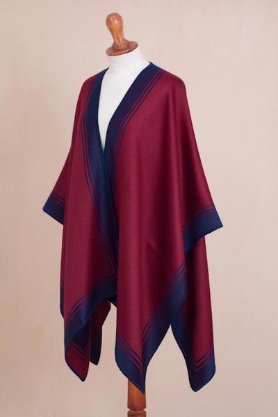 Alternate image for Reversible Alpaca Blend Ruana in Indigo and Wine Delightful Fantasy in Indigo