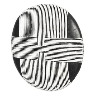Alternate image for Hand-Carved African Wood Mask in Black and White Tones Bamun Guard