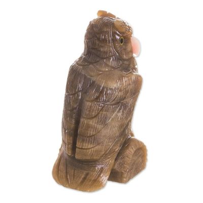 Alternate image for Calcite and Rose Quartz Gemstone Owl Sculpture from Peru Protective Owl