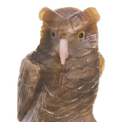 Alternate image for Calcite and Rose Quartz Gemstone Owl Sculpture from Peru Protective Owl