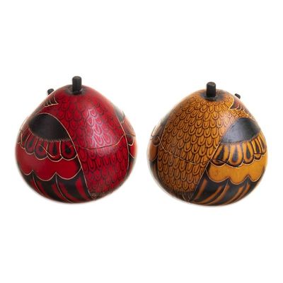 Alternate image for Decorative Owl Figures of Dried Mate Gourds from Peru Pair Fortunate Owls