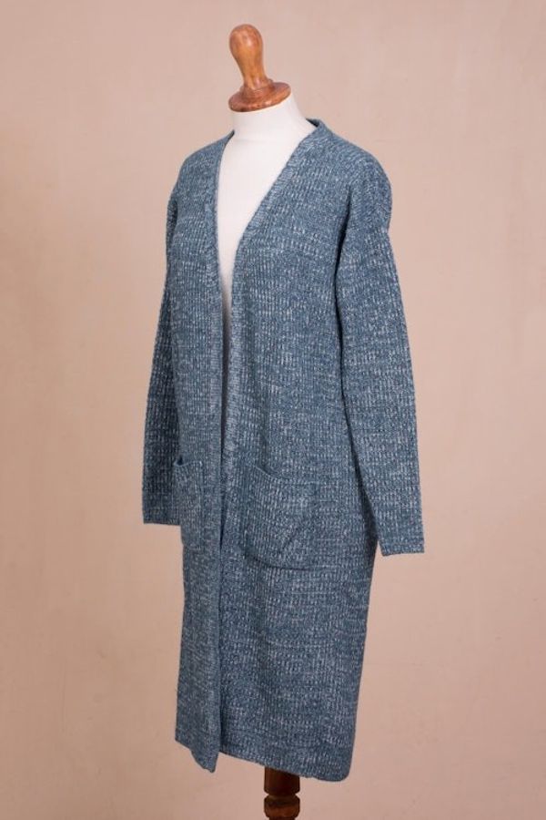 Alternate image for Azure Blue Alpaca Blend Long Sleeve Duster Length Cardigan Mesa Mist
