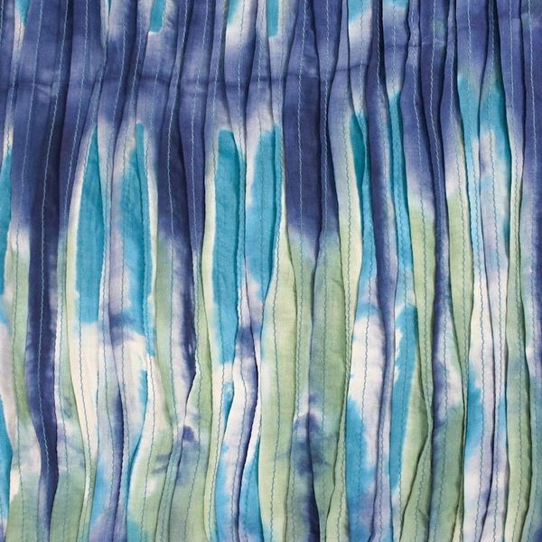 Alternate image for Blue and Green Tie-Dyed Silk Fringed Scarf from Thailand Impressionist Sea