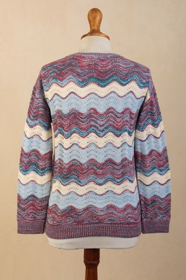 Alternate image for Pointelle Knit Cotton Sweater Color Waves