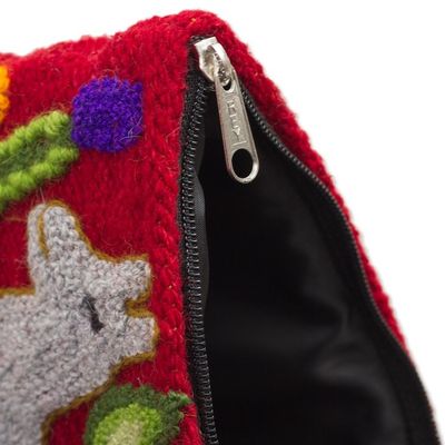 Alternate image for Llama-Themed Embroidered Wool Clutch in Pearl Grey Llama Glam in Pearl Grey