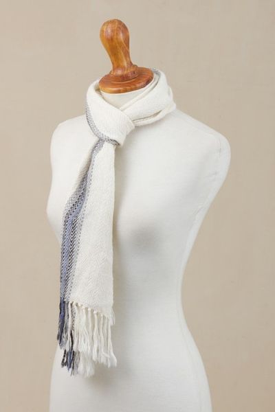 Alternate image for Handwoven 100 Baby Alpaca Wrap Scarf in Alabaster from Peru Elegant Accent