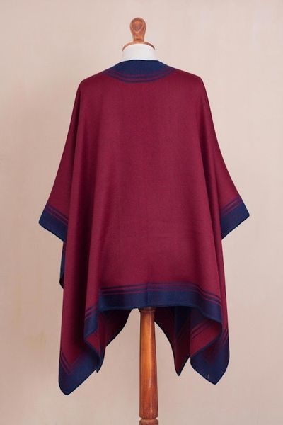 Alternate image for Reversible Alpaca Blend Ruana in Indigo and Wine Delightful Fantasy in Indigo