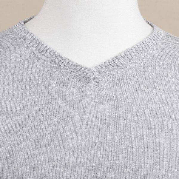 Alternate image for Mens V-Neck Cotton Blend Pullover in Pearl Grey from Peru Warm Adventure in Pearl Grey