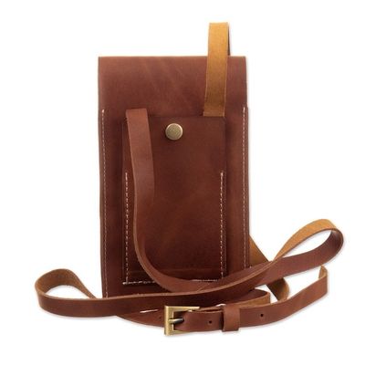 Alternate image for Brown Leather Cellphone Wallet with Adjustable Strap Classical Avant-Garde