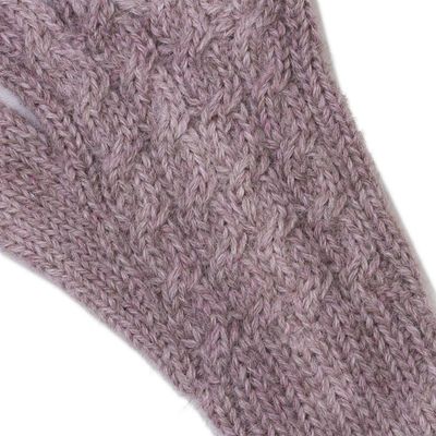 Alternate image for Cable Knit 100 Alpaca Gloves in Light Mauve from Peru Pretty in Pink Gloves 