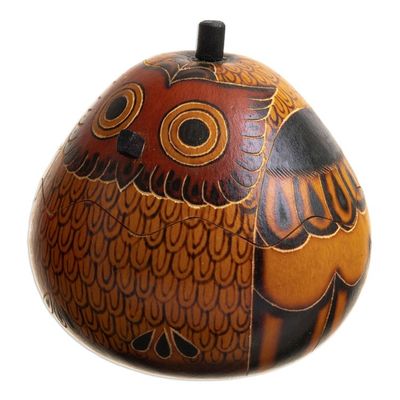 Alternate image for Decorative Owl Figures of Dried Mate Gourds from Peru Pair Fortunate Owls