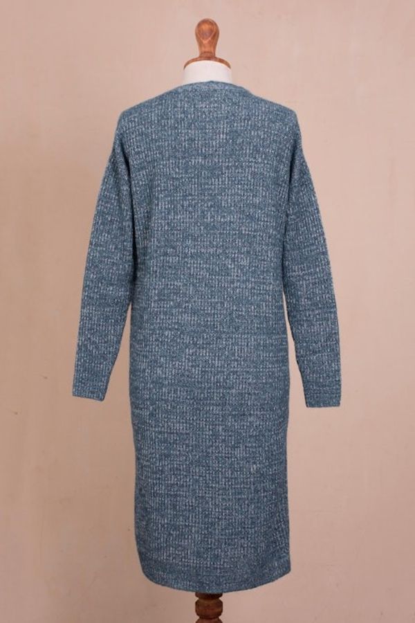 Alternate image for Azure Blue Alpaca Blend Long Sleeve Duster Length Cardigan Mesa Mist