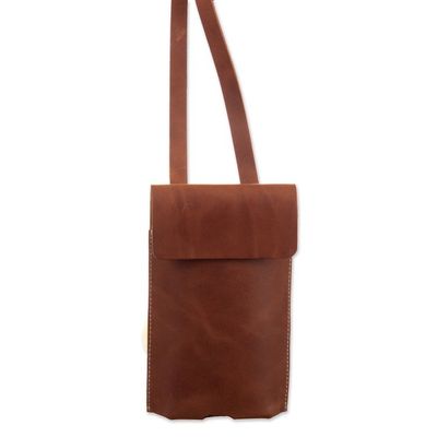 Alternate image for Brown Leather Cellphone Wallet with Adjustable Strap Classical Avant-Garde