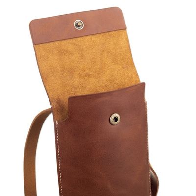 Alternate image for Brown Leather Cellphone Wallet with Adjustable Strap Classical Avant-Garde