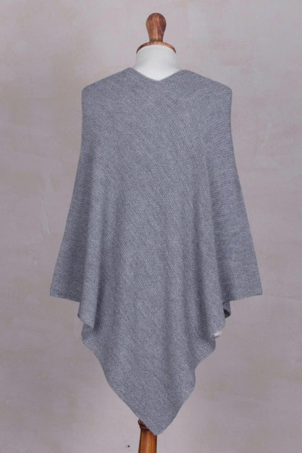 Alternate image for Knit Grey 100 Alpaca Poncho from Peru Enchanted Evening in Smoke