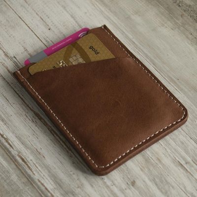 Alternate image for Two Slot Camel Brown Leather Card Holder from Peru Weekender in Camel