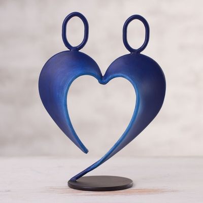 Alternate image for Abstract Steel Heart Sculpture in Dark Blue from Peru Our Heart in Dark Blue