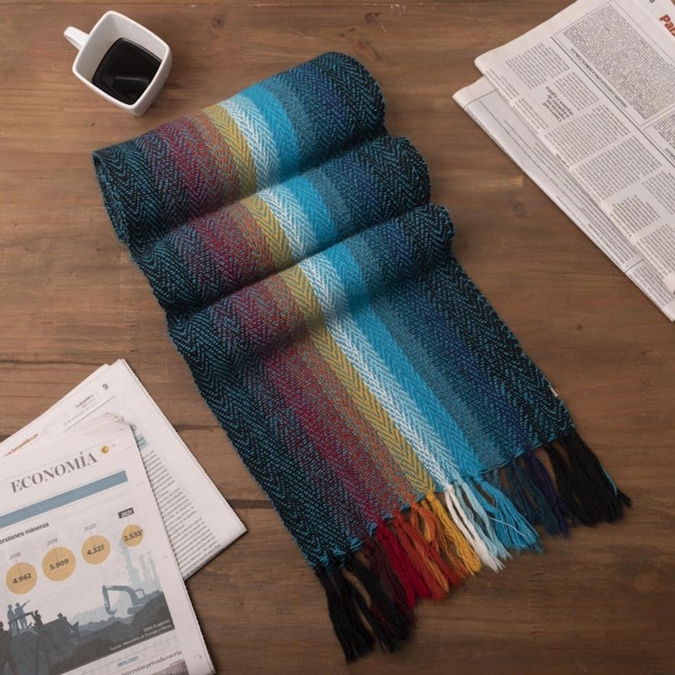 Hand Woven 100 Alpaca Wool Scarf in Rainbow Colors 'Pastoruri Rainbow'