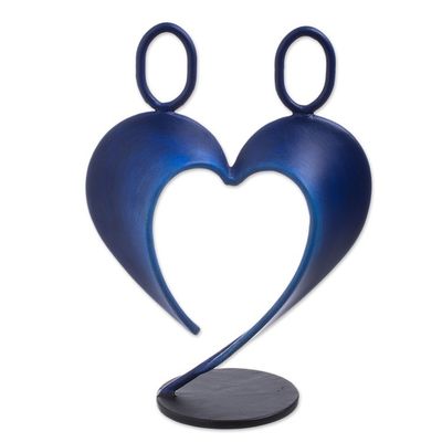 Alternate image for Abstract Steel Heart Sculpture in Dark Blue from Peru Our Heart in Dark Blue