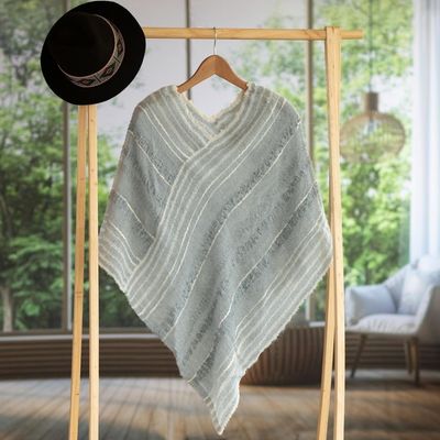 Alternate image for Handwoven Baby Alpaca Blend V-Neck Poncho from Peru Grey Softness