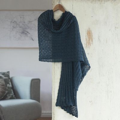 Alternate image for Soft Teal Baby Alpaca Blend Womens Shawl Cozy Winter