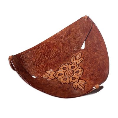 Alternate image for Artisan Crafted Brown Leather Sunflower Catchall from Peru Sunflower Charm