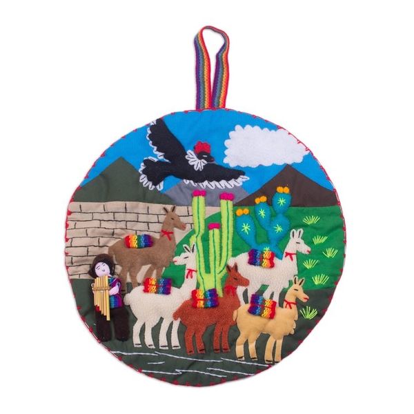 Alternate image for El Condor Pasa Hand Made Cotton Arpillera Wall Hanging Condor Flight