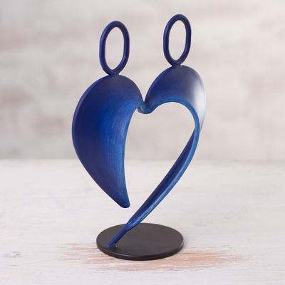 Alternate image for Abstract Steel Heart Sculpture in Dark Blue from Peru Our Heart in Dark Blue