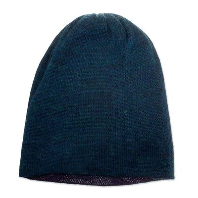 Alternate image for Knit Reversible Baby Alpaca Hat in Indigo and Peacock Hues Peacock Trends