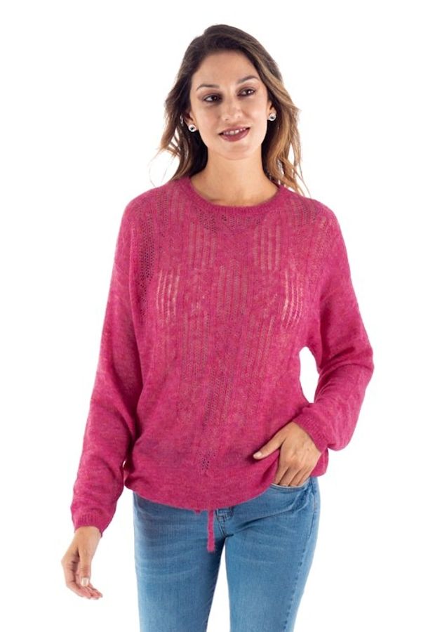 Alternate image for Warm Deep Pink Alpaca Blend Pullover Sweater from Peru Fuchsia Rose