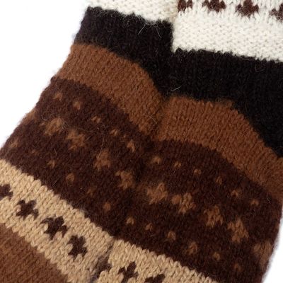 Alternate image for Handwoven Inca-Inspired Alpaca Socks in Brown and White Hues Chocolate Colors