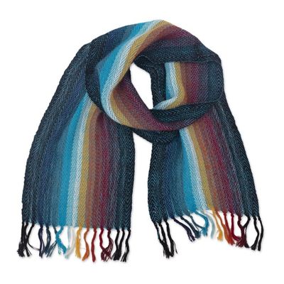 Alternate image for Hand Woven 100 Alpaca Wool Scarf in Rainbow Colors Pastoruri Rainbow