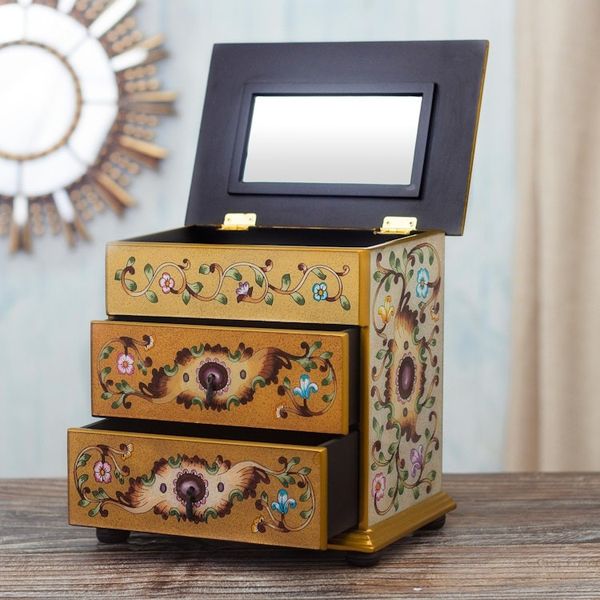 Alternate image for Earth-Toned Reverse Painted Glass Jewelry Chest Earth Splendor
