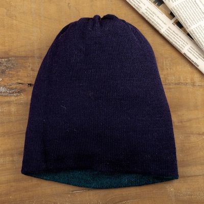 Alternate image for Knit Reversible Baby Alpaca Hat in Indigo and Peacock Hues Peacock Trends