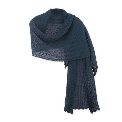 Alternate image for Soft Teal Baby Alpaca Blend Womens Shawl Cozy Winter